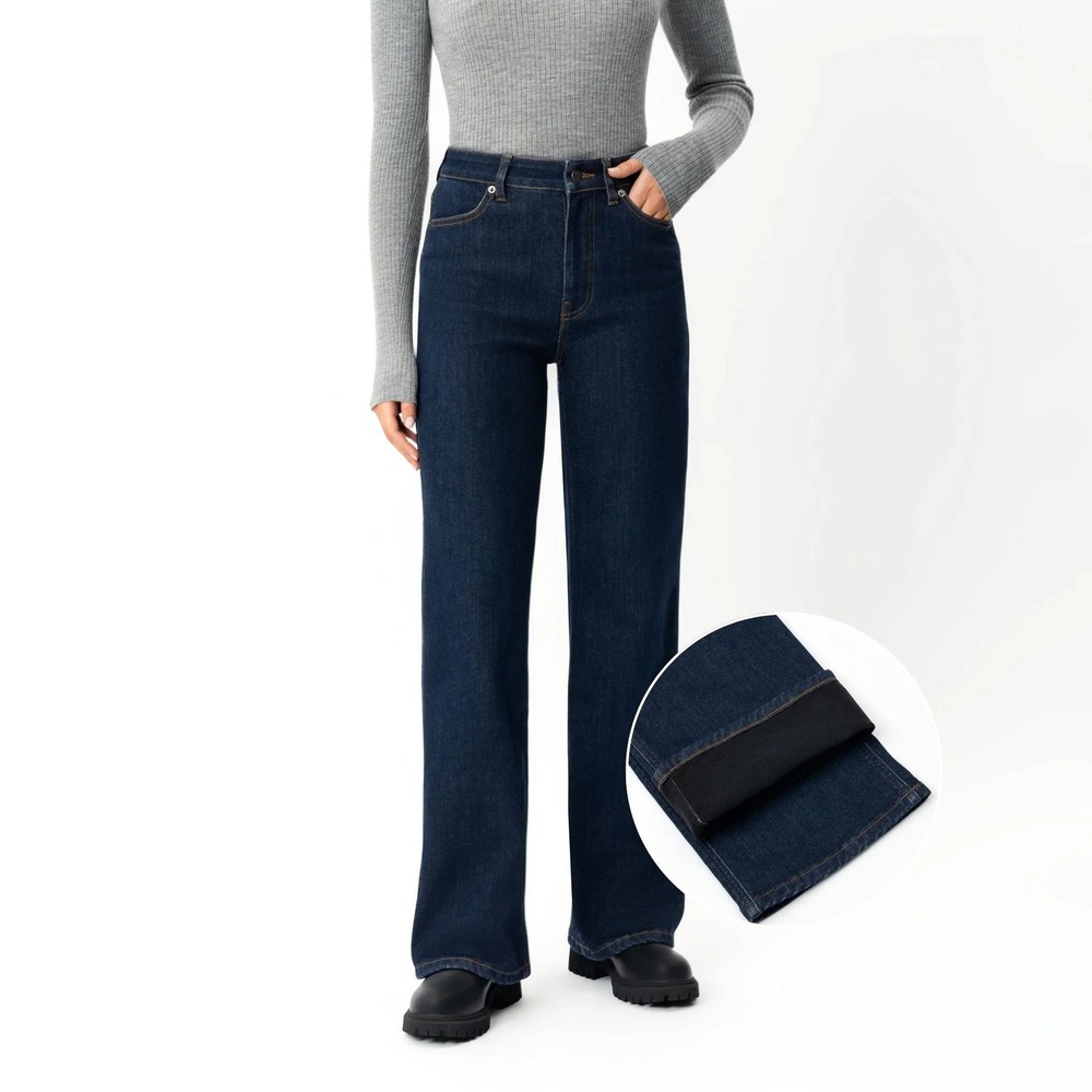 Ninepine Winter FleeceDenim Relaxed Jeans Indigo Blue Fleece Lined Size L/30‎